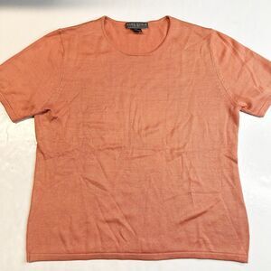 Silk Top Mark Shale Womens Large Orange Short Sleeve Knit Stretch Crewneck Shirt